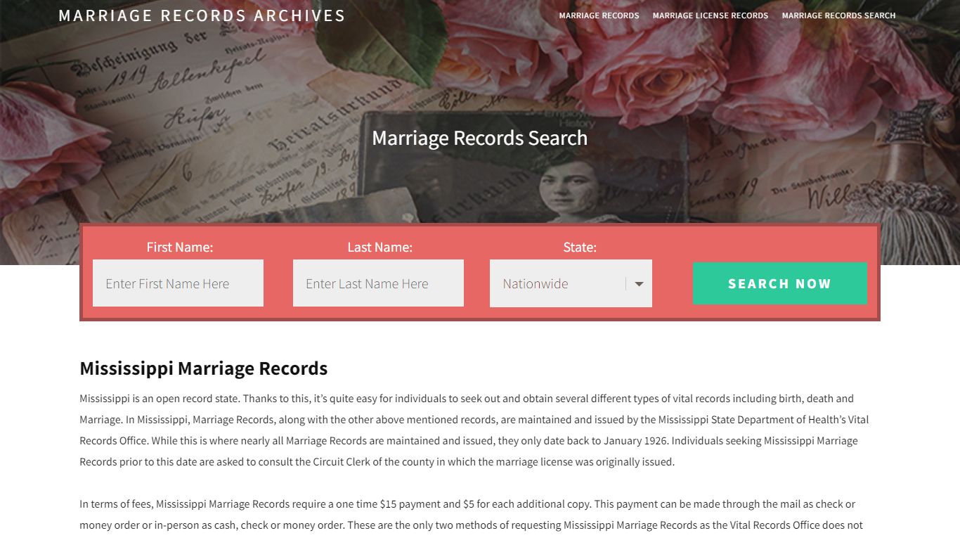 Mississippi Marriage Records | Enter Name and Search | 14 Days Free